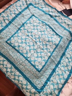 Coach Tourquoise Pocket Book Scarf 100% Silk